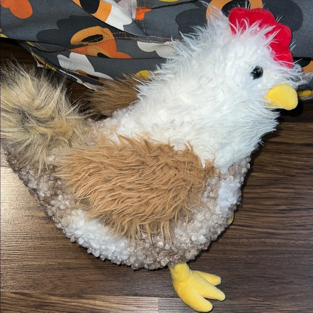 Plush Chicken Bird Toy - White, Brown, Yellow